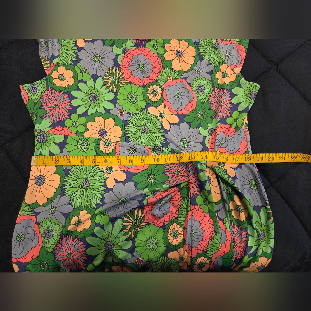 Talbots Vibrant Floral Midi Dress in Green Blue and Blue, Size XL. - Picture 10 of 14